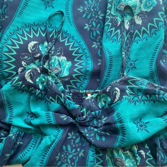 Free People Size L Eternal Spring Babydoll Boho Mini Dress Blue Floral - Picture 14 of 15
